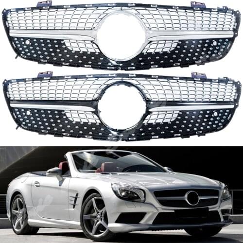 Car Front Racing Grill Billet Bumper Grille Upper Cover For Mercedes-Benz R231 SL-Class 2013 2014 2015 2016 Diamond