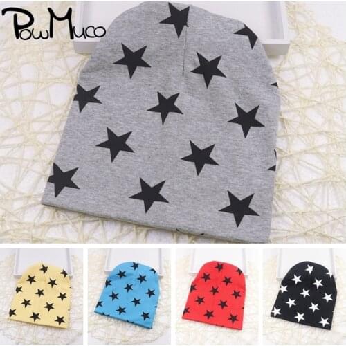 Powmuco 1 PCS Toddler Lovely Stars Pattern Print Hat Double Layer Warm Knitting Cotton Infant Cap Baby Accessories Birthday Gift