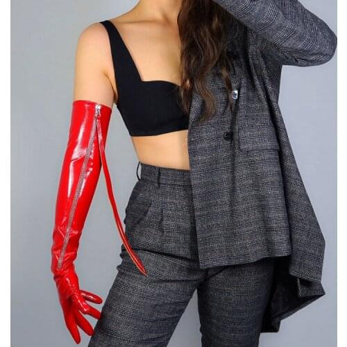 Sexy 60cm black red white zipper design finger gloves free ship