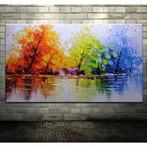 Modern Oil Painting handpainted On Canvas one panel three color tree home decoration no stretched
