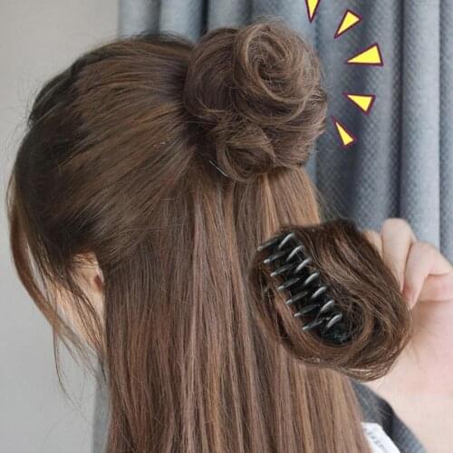 Messy Chignon Donut Hair Bun Clip Scrunchie Elastic Hair Claw Crab for Women Fake Hair Synthetic Hairpiece Black Brown Color