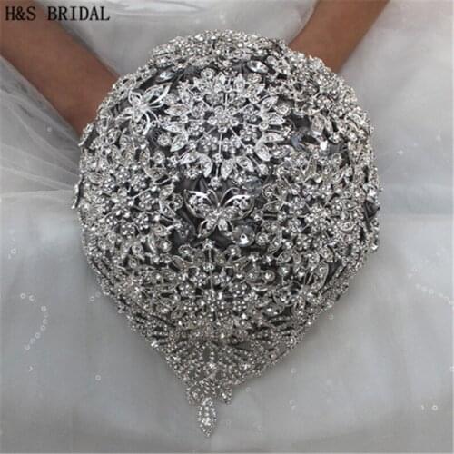 H&S BRIDAL Bridal Bouquets Sparkle crystals Wedding Bouquet wedding accessories Artificial Wedding Bouquets buque de noiva 2020