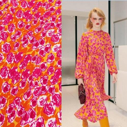 Rose Flower Printing Polyester Fabric Satin Spring and Summer Textile High Fashion Fabric for Dress by meter DIY Jewelry Sewing