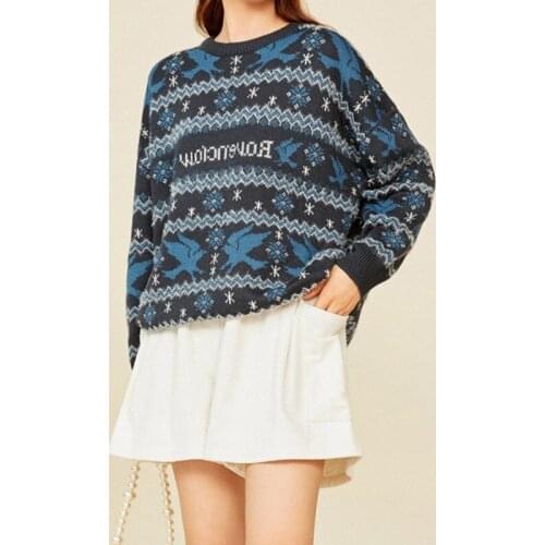 Spring autumn Sweater Cute Preppy Style Pullover Animal Sign Full Sleeve Knitted Top Clothes School Femal Jumper Women Clothing