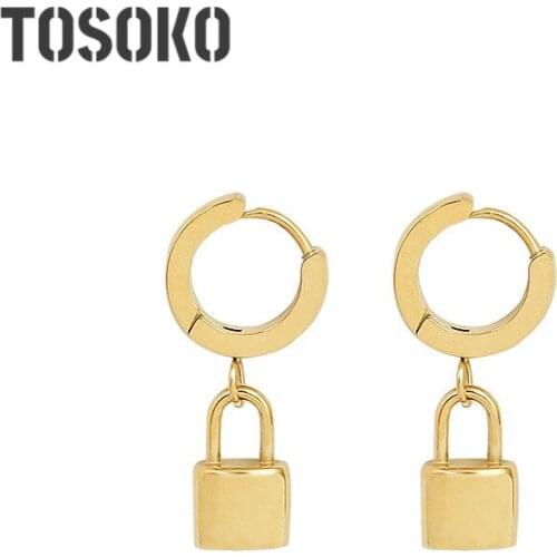 TOSOKO Stainless Steel Jewelry Autumn And Winter Lock Pendant Earrings Retro Simple Womens Drop Earrings BSF336