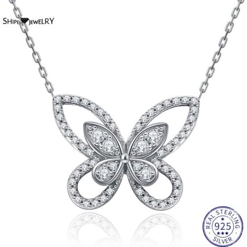 Shipei 925 Sterling Silver Created Moissanite Diamonds Butterfly Gemstone Wedding Fine Jewelry Engagement Pendant Necklace
