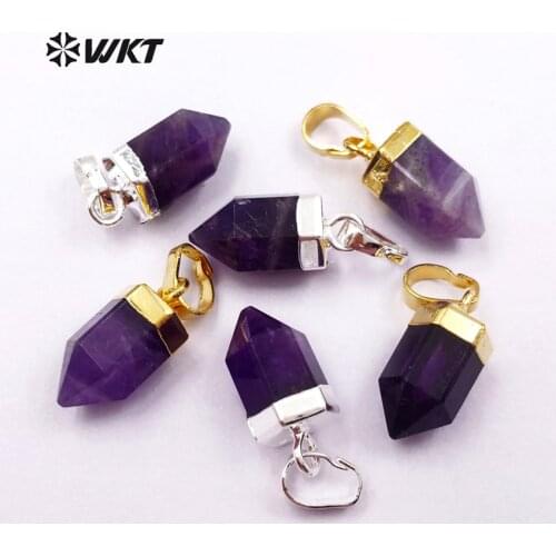 WT-P1333 Purple Quartz Natural Stone Geometic Shape Pendant With High Quality Electroplated Pendants With Female Jewelry