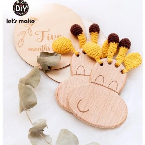 Lets Make 1pc Baby Wooden Teether Giraffe Shape Food Grade Beech Wooden Teething Toys Crochet Animal Bpa Free Baby Wood Teether