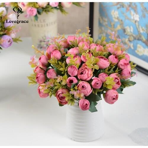 10 Heads/Bouquet Artificial Tea Rose Flowers Vivid Fake Silk Rose Bridal Bouquet Wedding Flower Decor Table Room Vase Home Flore