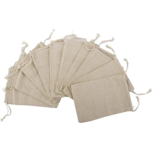 10pcs Linen Jute Drawstring Gift Bags Sacks Party Favors 12.5 x 16.5cm