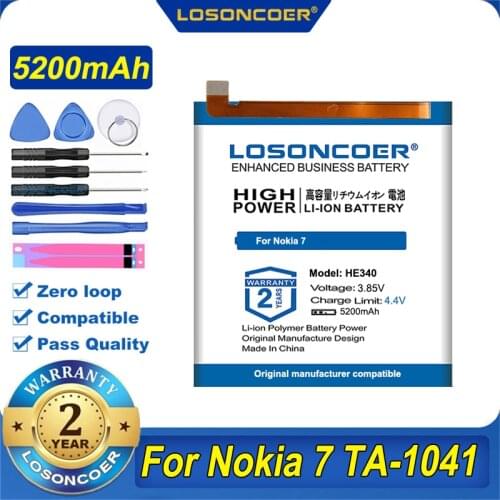 100% Original LOSONCOER 5200mAh HE340 Battery For Nokia 7 Nokia7 7.1 TA-1041 Mobile Phone