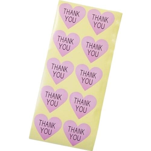 100pcs/lot Thank you Romatic pink Heart Paper Sticker for Handmade Products package label