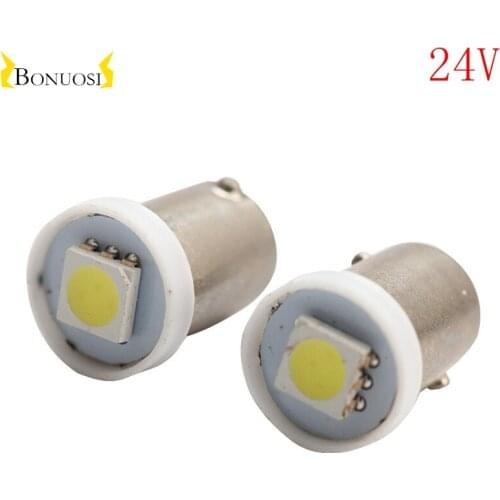 10X T4W BA9S Car LED Bulbs 1 SMD 5050 Dome License Plate Lights Door Festoon Reading Side Marker Lamp White 24V DC