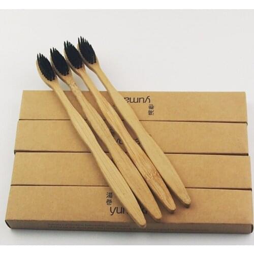 120 Pieces Black 100% Bamboo Toothbrush Wood toothbrush Novelty Bamboo soft-bristle Capitellum Bamboo Fibre Wooden Handle