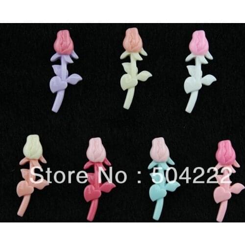 200pcs Flatback Resin lovely stem rose assorted Cabochons DIY, scrapbook, hair bow, flower centers, cell phone