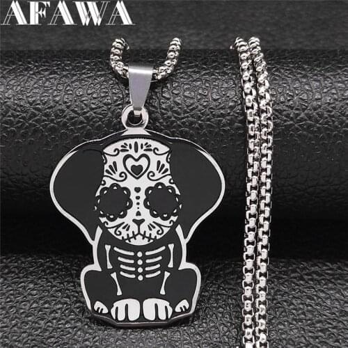2021 Mexican Skeleton Dog Stainless Steel Necklaces Chain for Women/Men Silver Color Big Necklace Jewelry calavera N3634S01