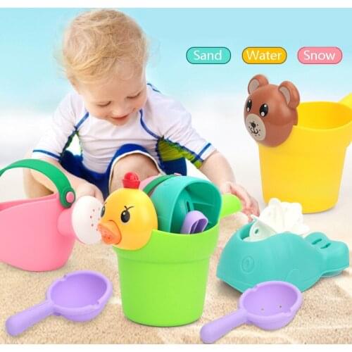4pcs Beach Toy Set Children Bath Play Water Snow Game Soft Rubber Sand Bucket Water Bottle Toy Gift For Kid Boy Girl Summer