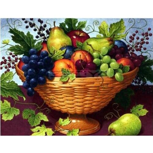 5D DIY Diamond Embroidery Kitchen Food Fruit Basket Grape Diamond Painting Cross Stitch Round Mosaic Decoration