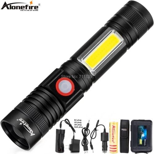 AloneFire X580 led cob Flashlight XML T6 LED Zoomable torch18650 Rechargeable For Camping