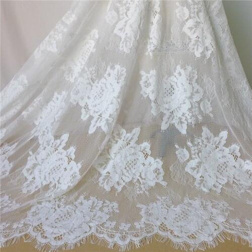 White/Black 135cm Wide 3 Yards Flower Embroidery French Chantilly Eyelash Lace Fabric With Cording Wedding Dress Accessories