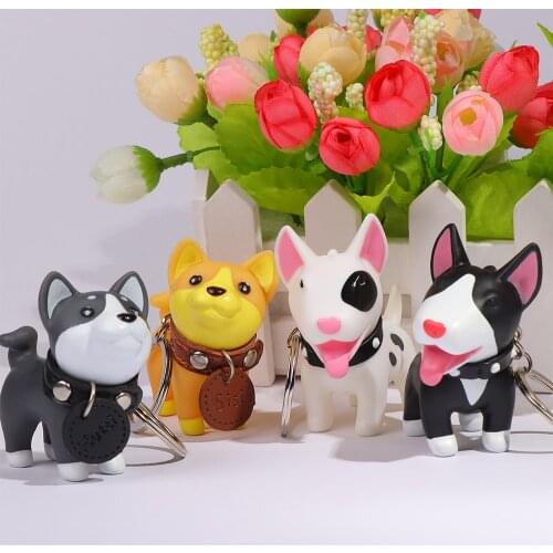 Cute Dog Keychain PVC Shiba Inu Bull Terrier Figurine Doll Toys Key Ring Holder Bag Pendant Excellent Gift
