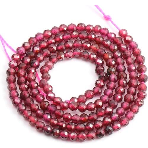 2020 Natural Stone Beads Round Shape Garnet Faced Scattered Beads Making for Jewelry DIY Bracelet Necklace 2 3 4 5 Mm