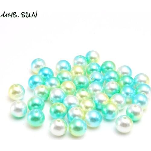 MHS.SUN N3 3mm-12mm yellow+green rainbow color round ABS pearls Beads loose diy plastic imitation pearls for jewelry accessories