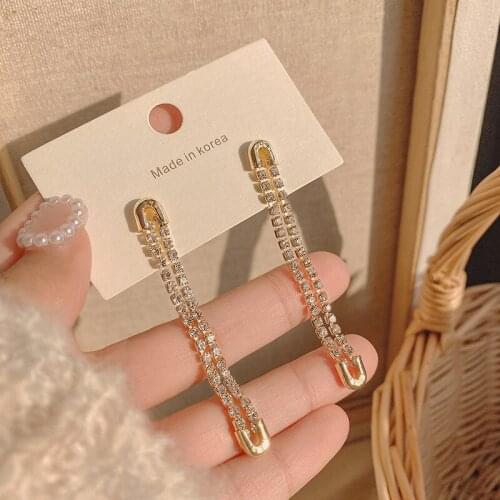 Long Rhinestone Tassel Earrings 2021 New Trendy High-Quality Round Face And Thin Net Red Ear Stud Women