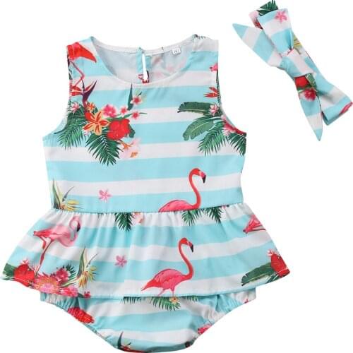 Girls Bodysuits Floral Newborn Toddler Baby Girls Sleeveless Bodysuits Headband 2Pcs Jumpsuit Sunsuit Outfits Set 0-24M