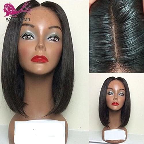 EAYON Short Bob 5*4.5 Silk Base Full Lace Wig Invisible Silk Top straight Human Hair Wigs Glueless Pre Plucked and Bleached Remy