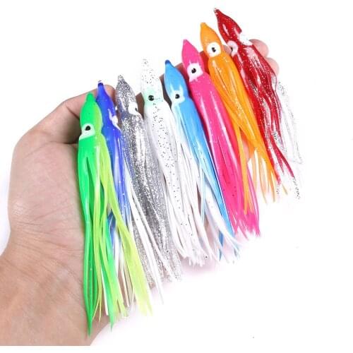 HENGJIA 6pcs 10cm 3.5g /12cm 4.5g Soft Squid Skirt Fishing Tackle Sea Fishing Soft Lure Octopus Bait Threads Skirts Ramdom Color