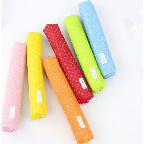 1 Pcs New Cute Candy Color Pencil Case Kawaii Dot Canvas Pen Bag Stationery Pen Pouch For Girls Gift Office School Supplies