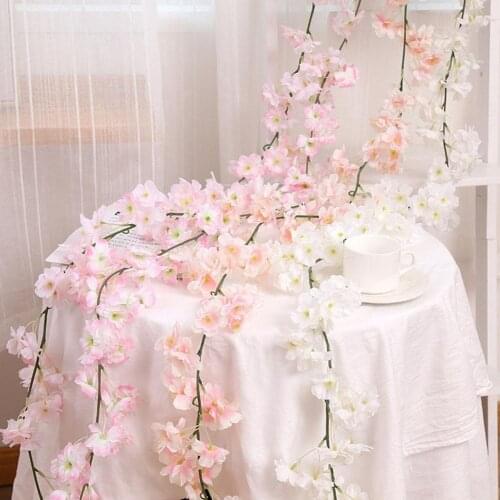 1.8m Cherry Blossoms Artificial Vine Hanging Pedant for Wedding Arch Wall Home Festival Decoration