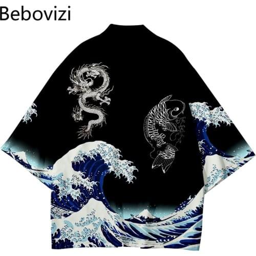 Japanese Style Ukiyoe Vintage Waves Kimono Haori Men Traditional Harajuku Streetwear Fashion Samurai Cardigan Costume Yukata