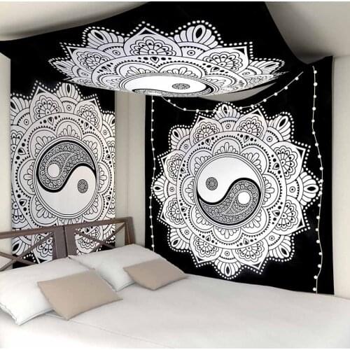 Lannidaa White Black Ying Yang Mandala Tapestry Wall Hanging Bedspread Home Decor Boho Hippy Decorative Hippie Tapestry Carpet