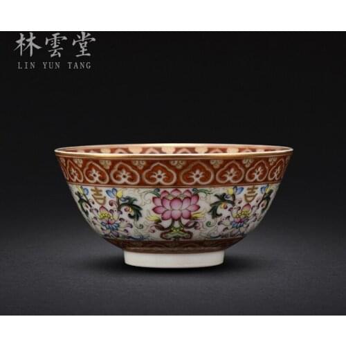 Lin Yuntang hand painted lotus enamel Master Cup single cup Jingdezhen handmade ceramic kungfu tea cup