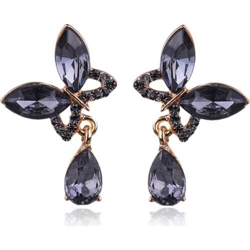 LUBOV Colorful Butterfly Resin Stone Piercing Earrings Crystal Waterdrop Stud Earrings Trendy Women Party Jewelry Christmas Gift