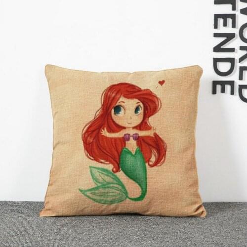 Mermaid Cartoon Lovely Girl Pattern Pillow Case Linen Bed Office Cushion Pillow Cover Decorative Pillowcase Without the Core