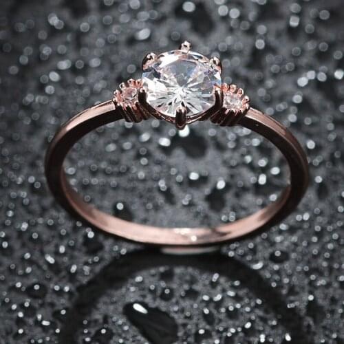 Trendy Rose Gold CZ Crystal Round Stone Wedding Ring for Women Luxury Elegant Alloy Zircon Engagement Rings Jewelry Party Gifts