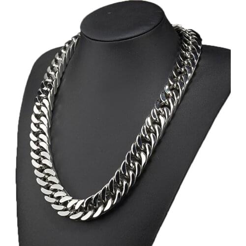 19MM Punk Heavy Male Jewelry Stainless Steel Silver Color Curb Cuban Link Chain Mens Necklace Or Bracelet Bangle 7"-40"