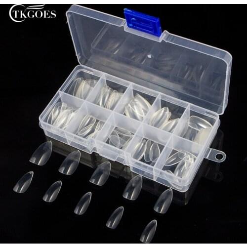 TKGOES 100pcs + Box Acrylic Almond Fake Nails Full Cover Artificial Stiletto Nails False Nail Tips (Color: Transparent/Natural)