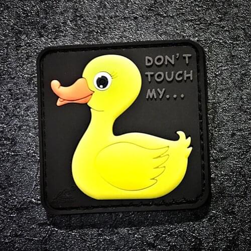 Don't Touch My 3D PVC Rubber Big Yellow Duck Patch Outdoor Personality Recognition Velcro Chapter Backpack DIY Stickers