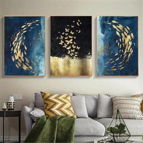Nordic Goldfish Butterfly Canvas Painting Wall Art Decor Posters Prints Wall Pictures For Living Room Home Wall Cuadros Decor