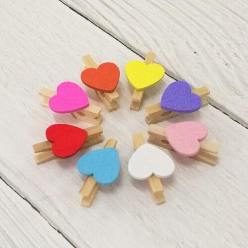 New 5PCS Multi-purpose Mini Cute Wooden Clips Colorful Clips Love Shape Photo Clips for Sheets DTY Clothespin Craft Decor Pegs