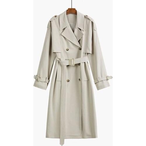 SURUFENG 2021 Autumn Long Trench Coat Women Double Breasted Slim Turn-Down Collar Female Winter Outwear Fashion Windbreaker