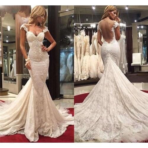 Trouwjurk 2018 Lace Wedding Dresses Long Mermaid Sweetheart Short Sleeves Backless Wedding Gown Bridal Dresses Robe De Mariee