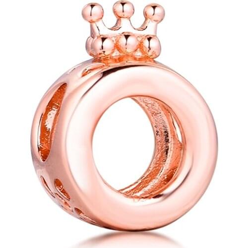 Rose gold Logo & Crown O Charm for Bracelets Jewelry pendant lady 925 Sterling Silver Beads for Jewelry Making