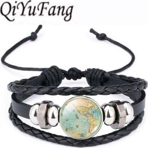 Qiyufang Rotatable Double-sided America Map Statement bracelet bangle Vintage Long Choker bracelet bangle Women Jewelry 2017