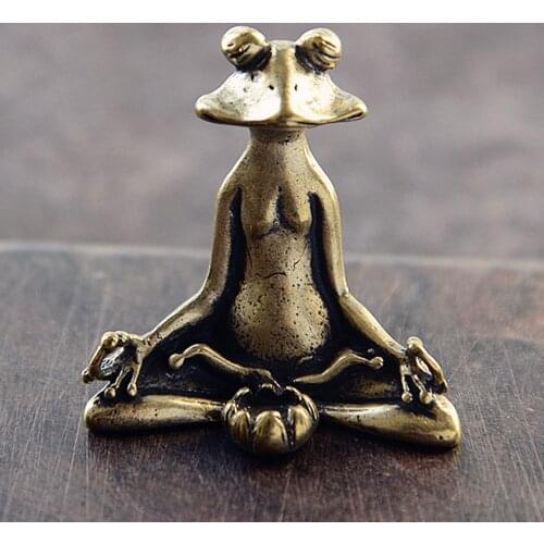 Retro Bronze Frog Statue Sculpture Incense Burner Vintage Brass Sitting Zen Frog Statue Sculpture Incense Holder Desk Ornament