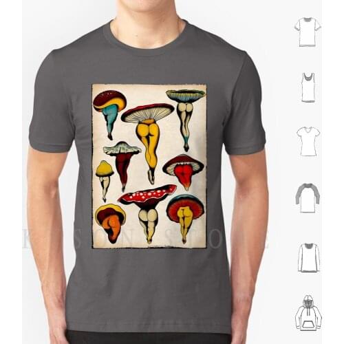 Sexy Mushroom Poster T Shirt Diy Big Size Cotton Tattoo Flash Mushrooms Butt Cute Sexy Funny Vegan Botanical